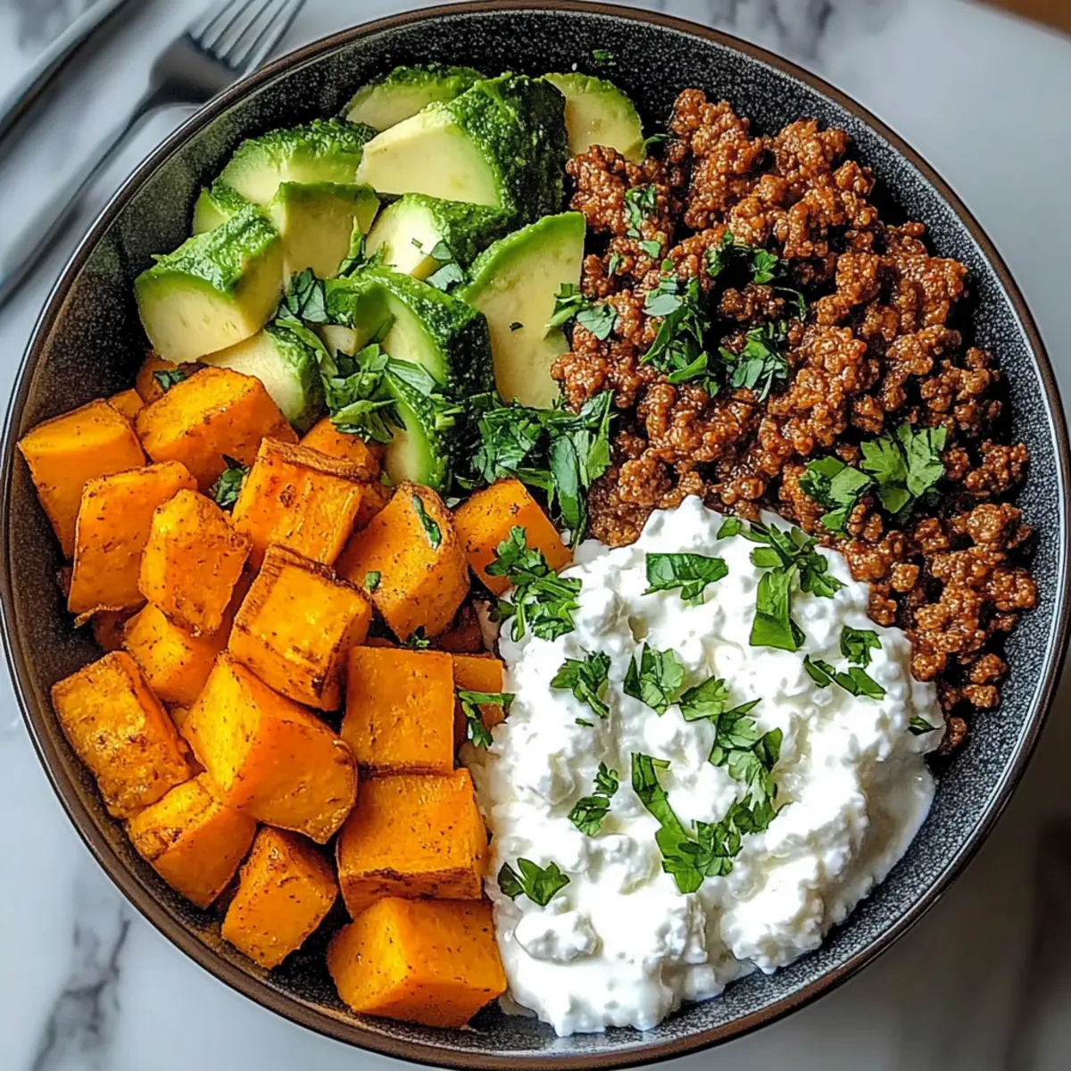 Sweet Potato & Ground Beef Protein Bowl with Cottage Cheese: A Flavorful Dinner Delight