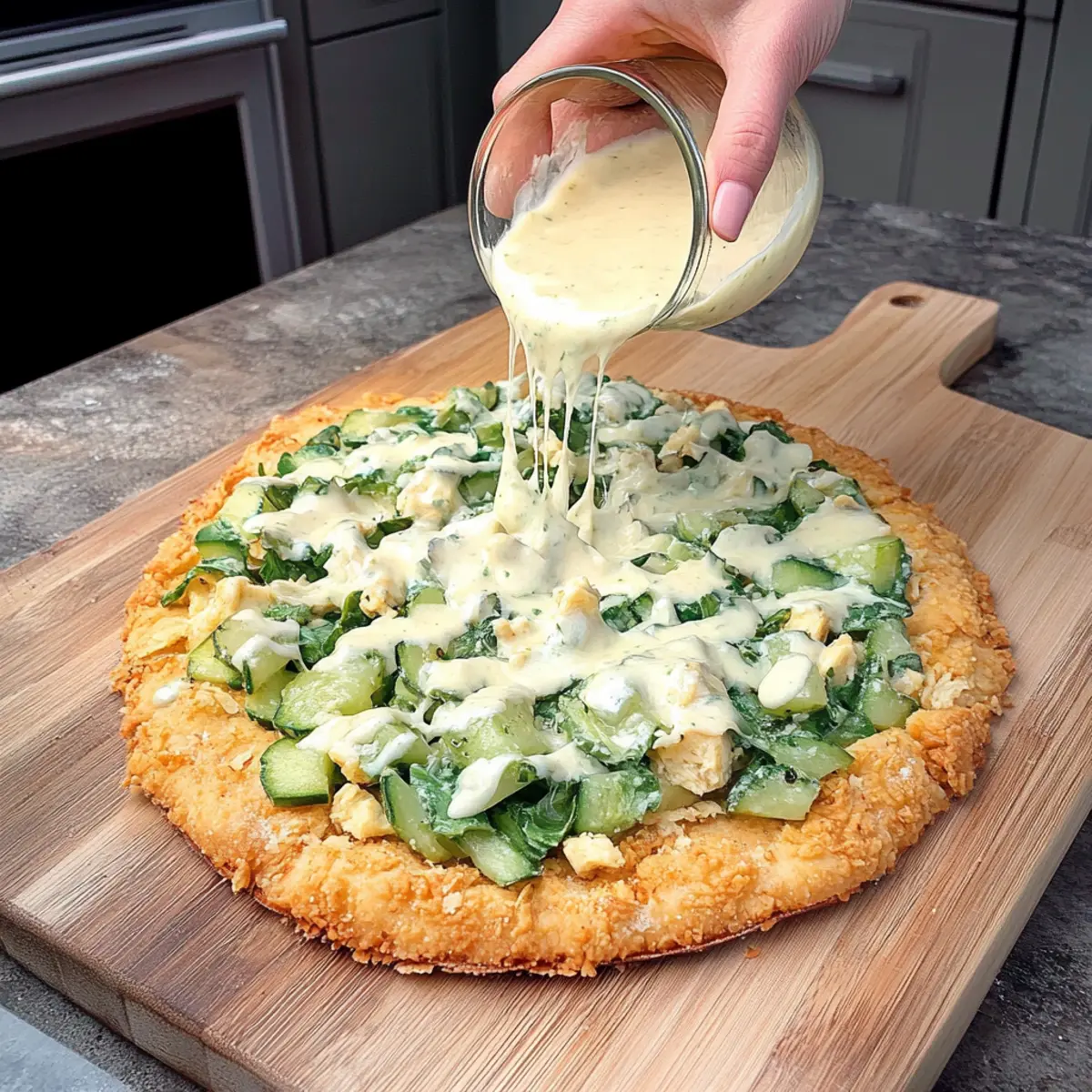 Indulgent Viral Chicken Crust Caesar Salad Pizza Recipe 2